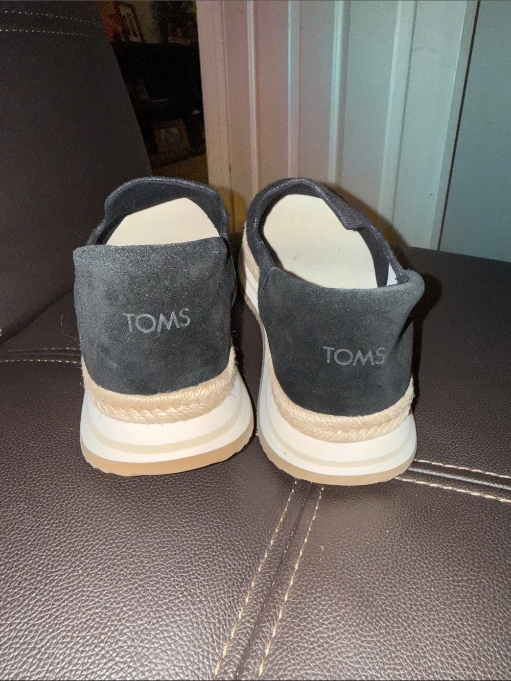 NWOT Toms Black Espadrille Platform Slip-On